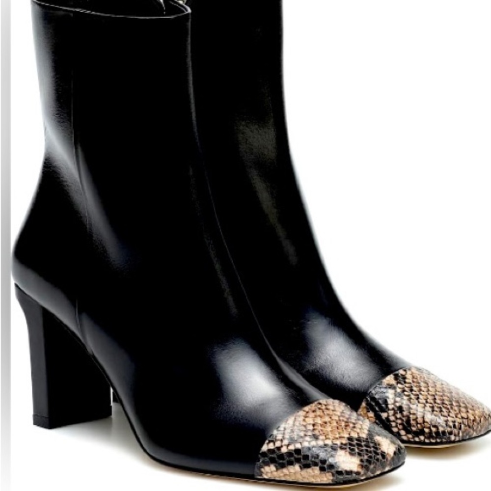 AEYDE Black Leather with Snake Belle Calf Boots Sz 39 - 8.5. BEAUTIFUL!!